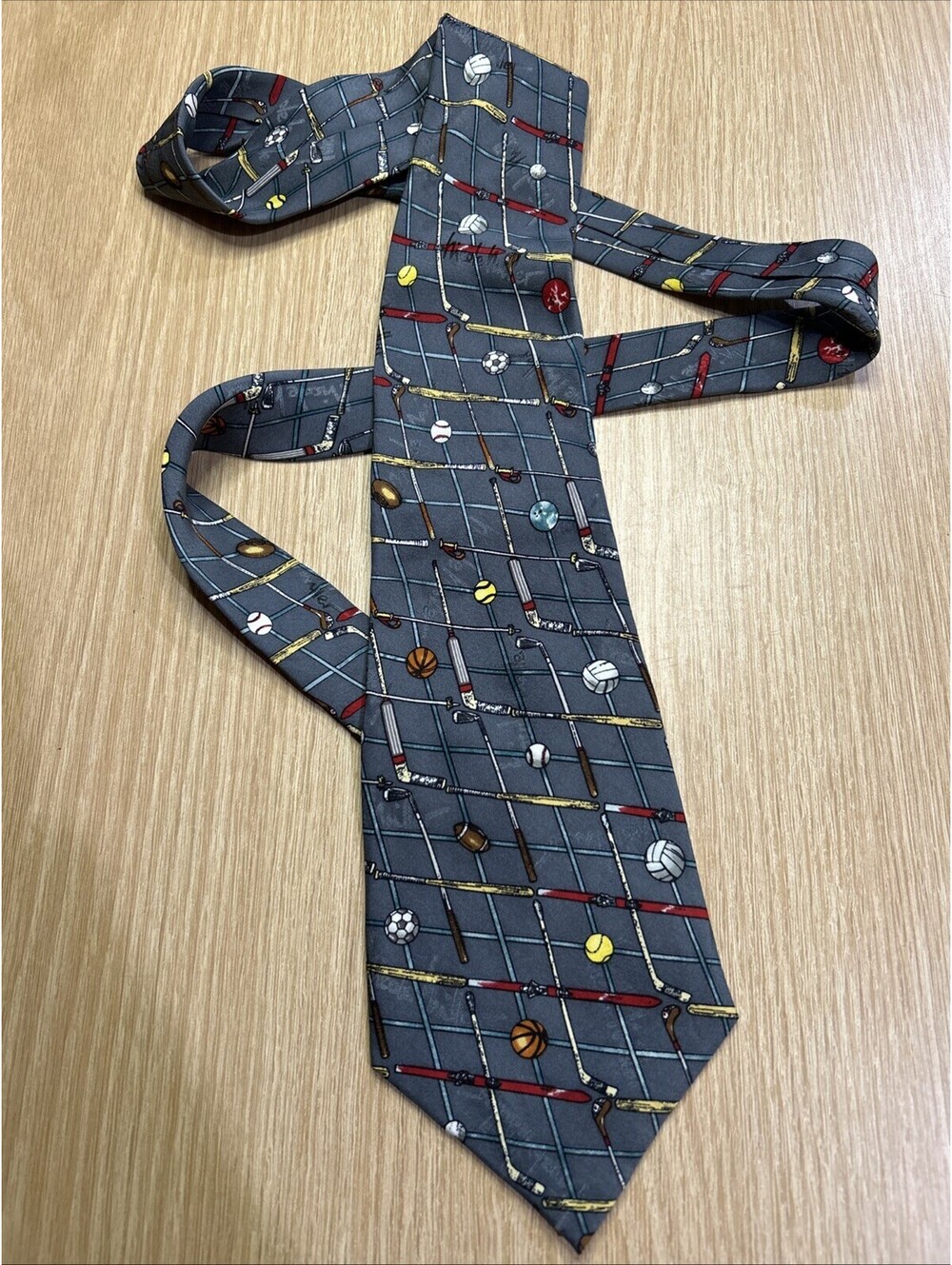 Nicole Miller Sports Novelty Woven Silk Tie Grey/Multicolor One Size